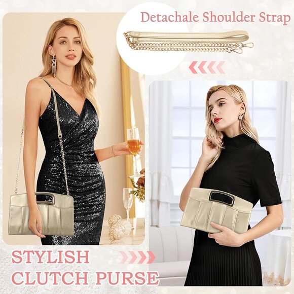 Chic Pleated Evening Clutch for Women - Versatile Handbag with Zipper Closure - Picture 4 of 7